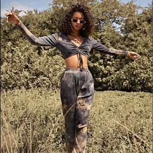 Multicolor Tye Die Long Sleeve Crop Top & Pants Set